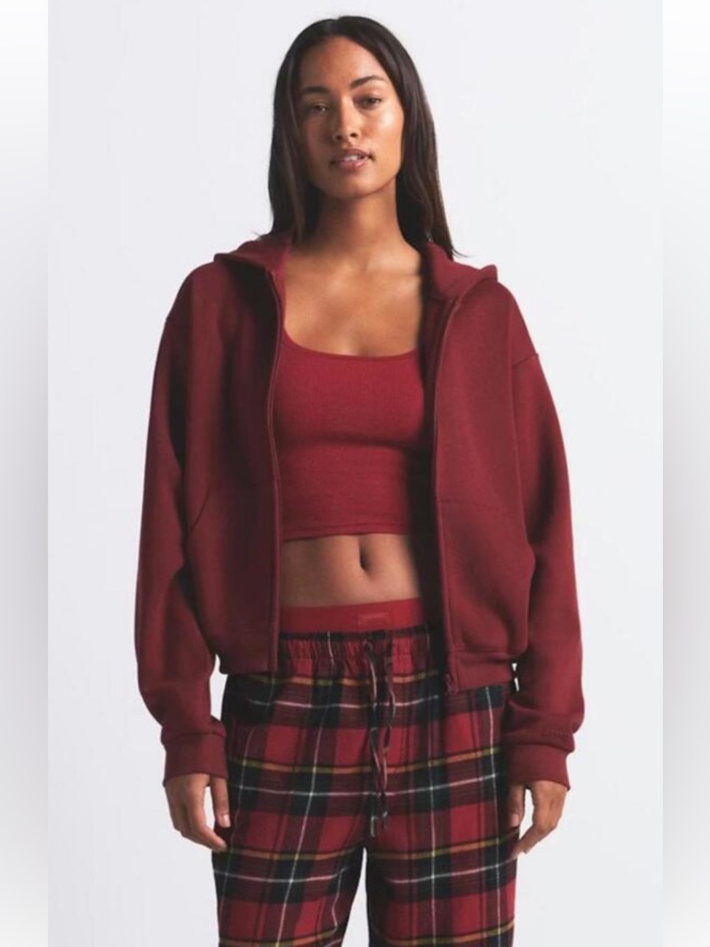 Skims - Cotton Fleece Classic Zip-Up Hoodie - Merlot - Large ($88 MSRP)